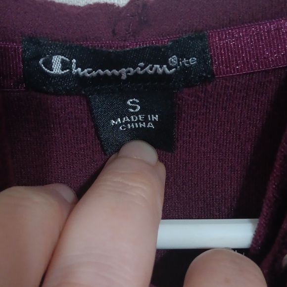 Champion Burgundy Black Colorblock Velour Hoodie Size Small - Picture 2 of 5